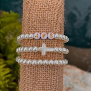 Pearl Beaded Bracelets with Initials and Cross